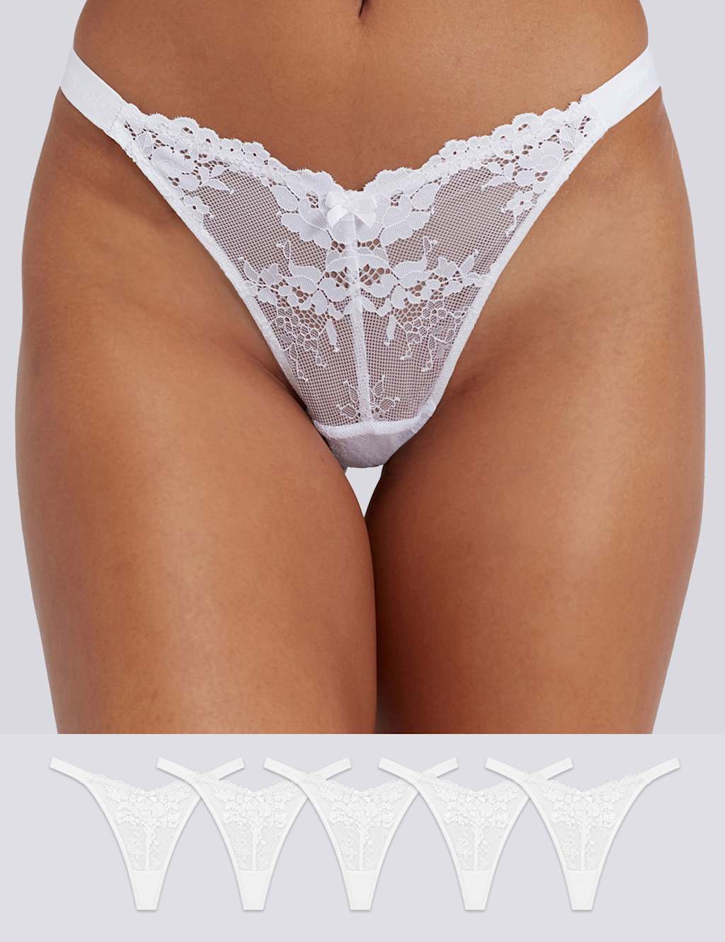 Boux Avenue Women's 5pk Fran Lace High Leg Thongs - 16 - White - Available at M&S