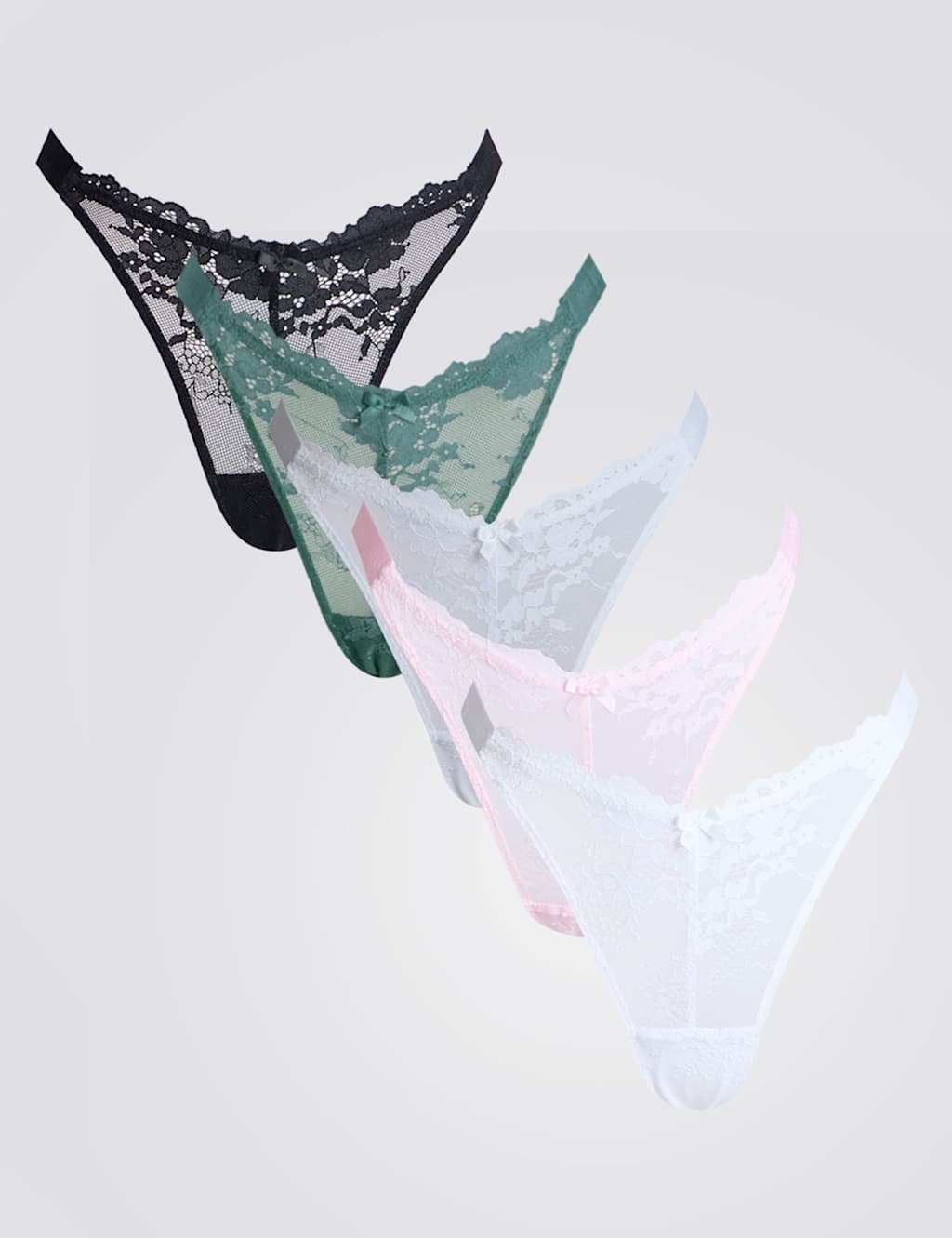 Boux Avenue 5pk Fran Lace High Leg Thongs Multi