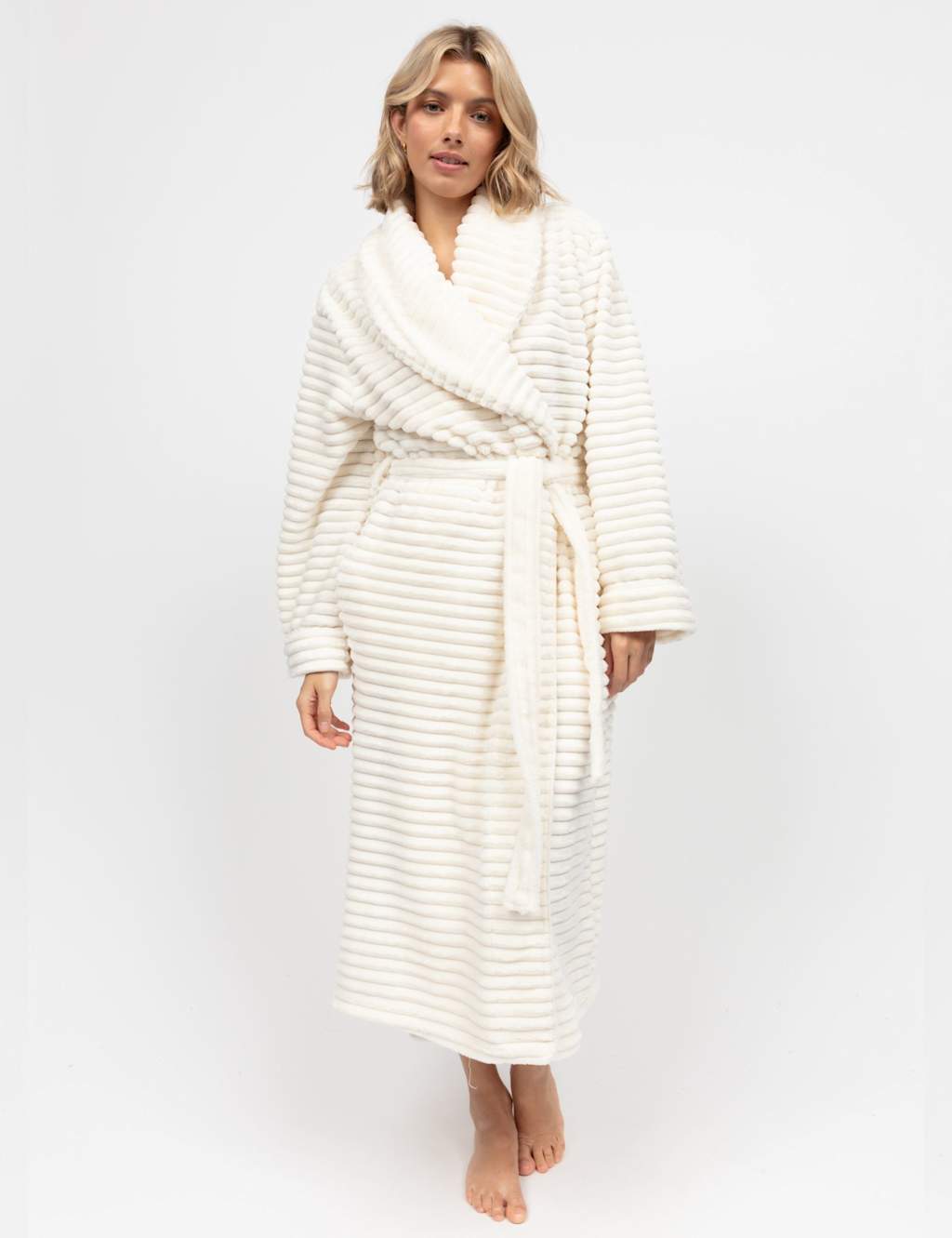Cyberjammies Striped Fleece Dressing Gown Cream