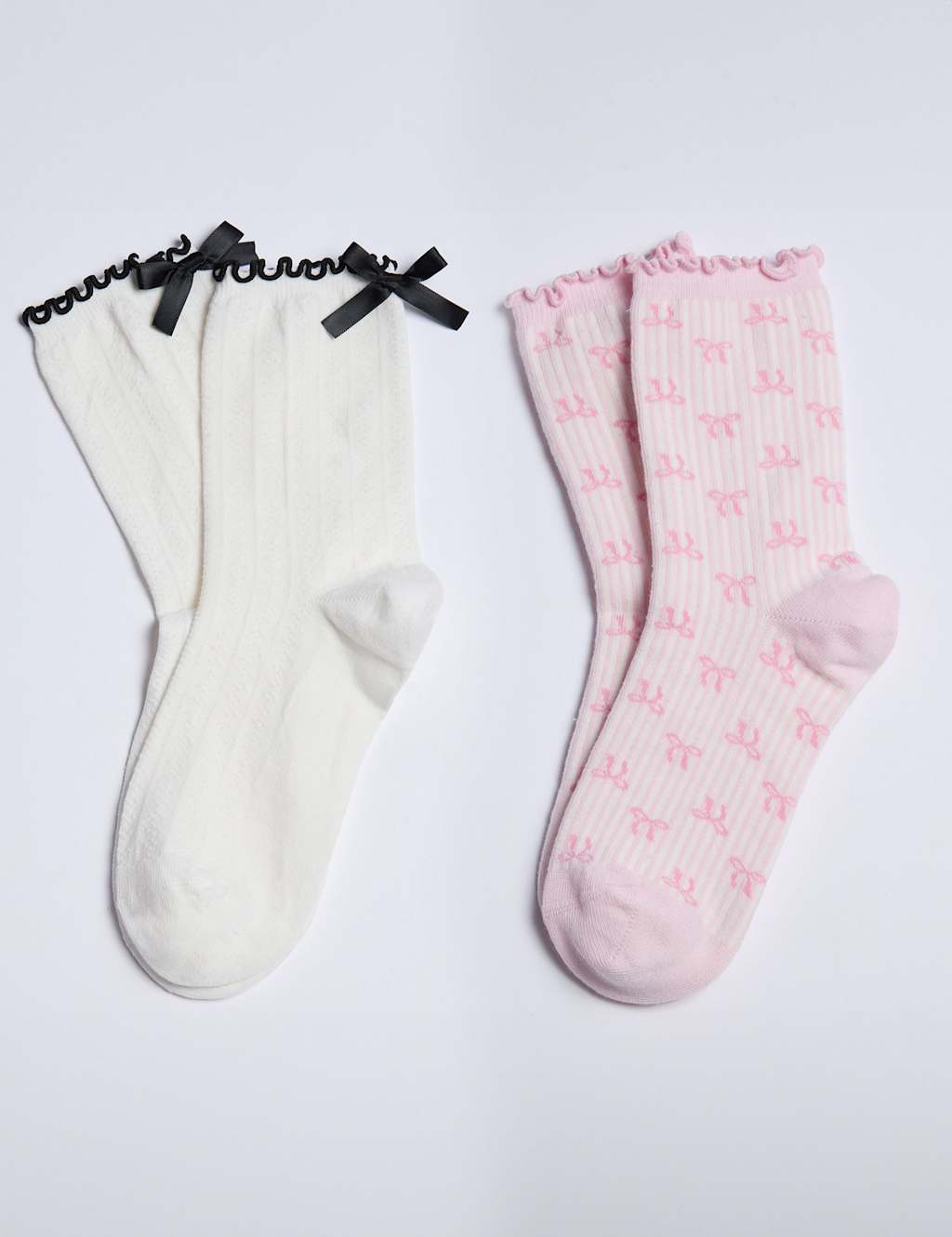 Boux Avenue 2 Pack Cotton Rich Pointelle Bow Ankle Socks Ivory
