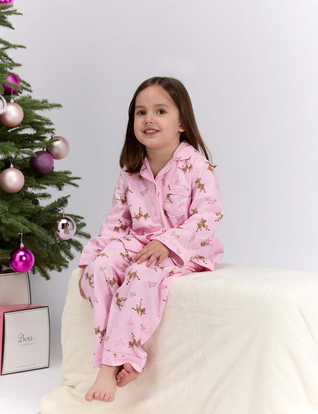 Boux Avenue Deer Print Christmas Family Pyjamas in a Bag (2-12 Yrs) Pink Mix