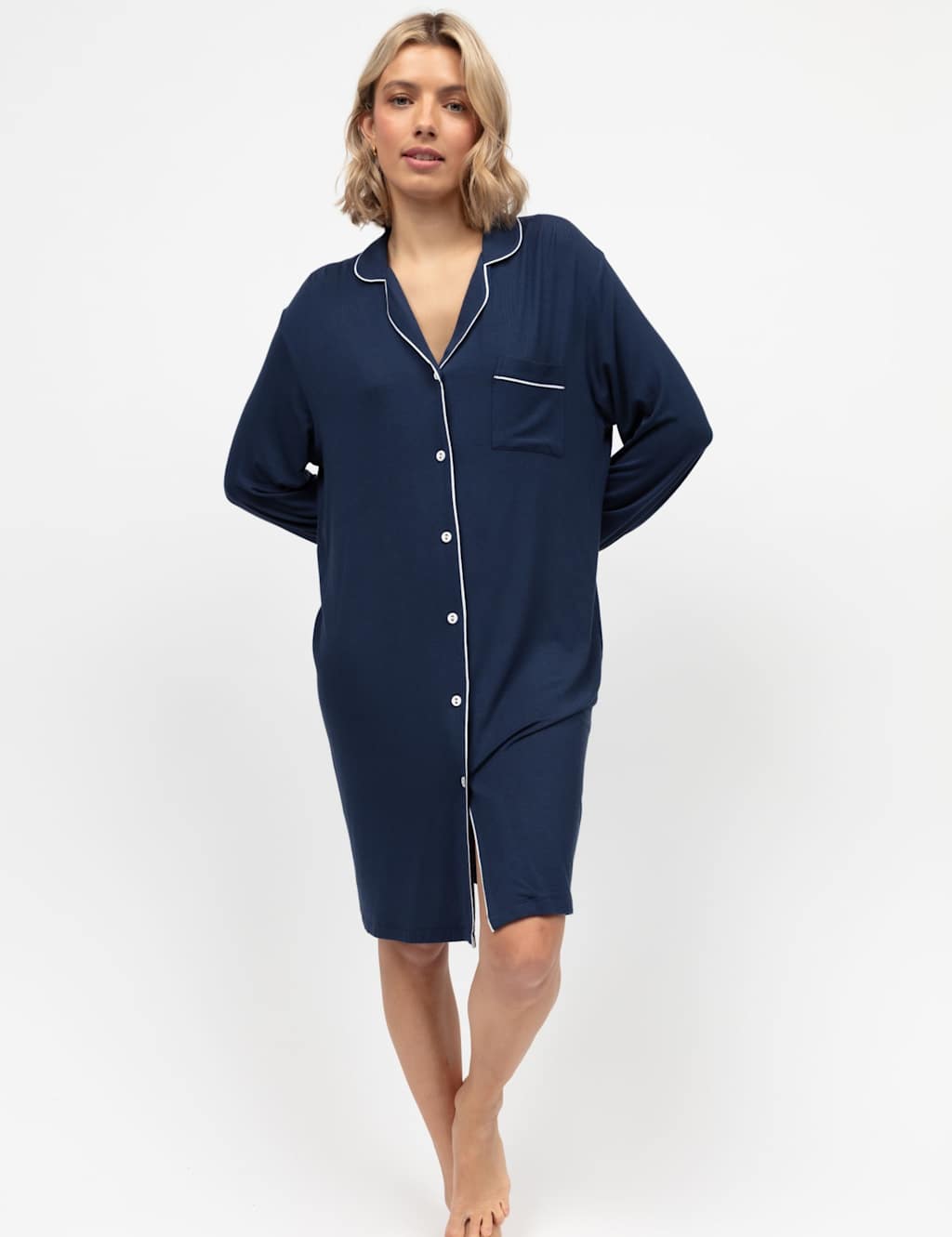 Cyberjammies Jersey Piping Nightshirt Navy