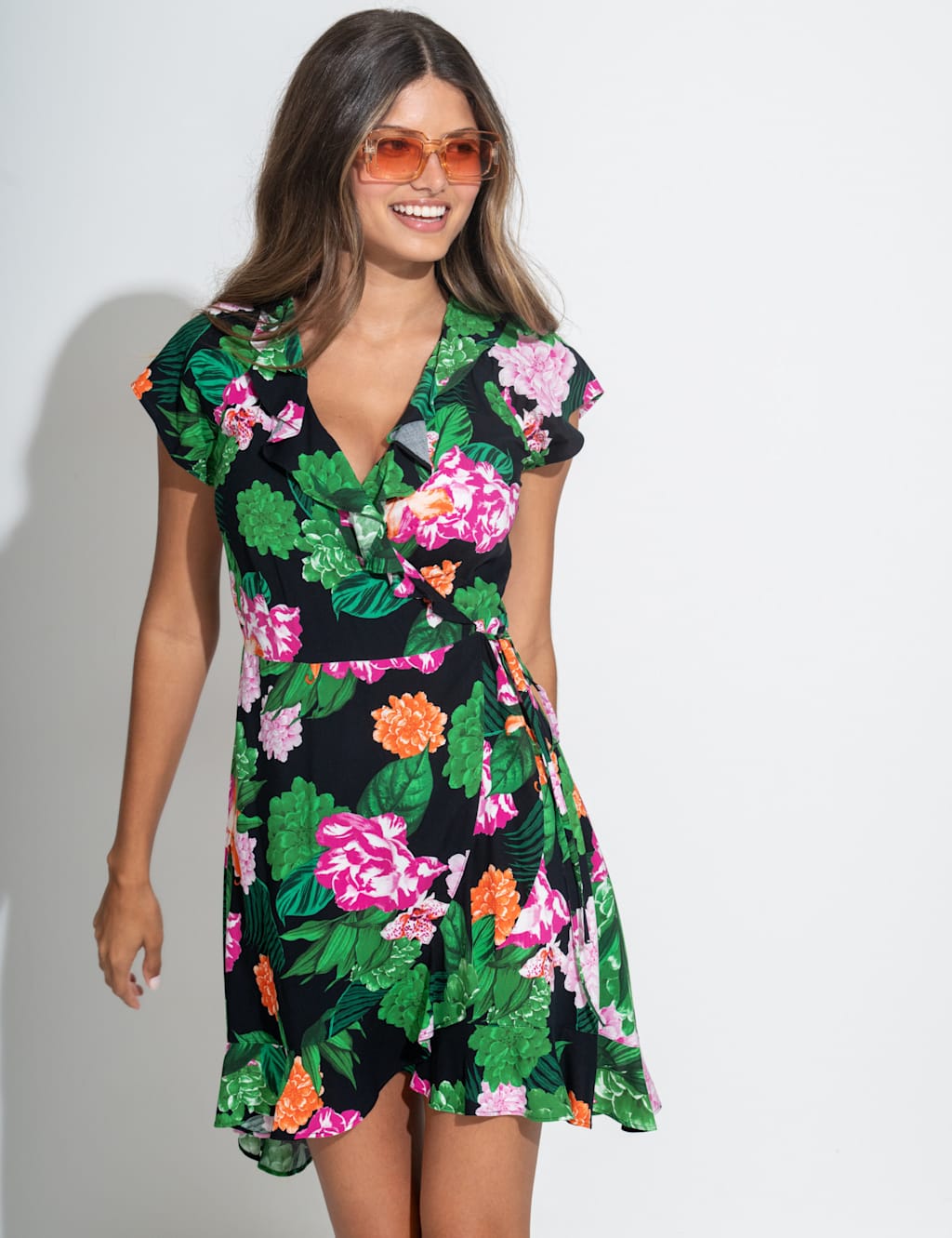 Pour Moi Women's Penny Frill Wrap Woven Beach Dress - 10 - Black Mix - Available at M&S