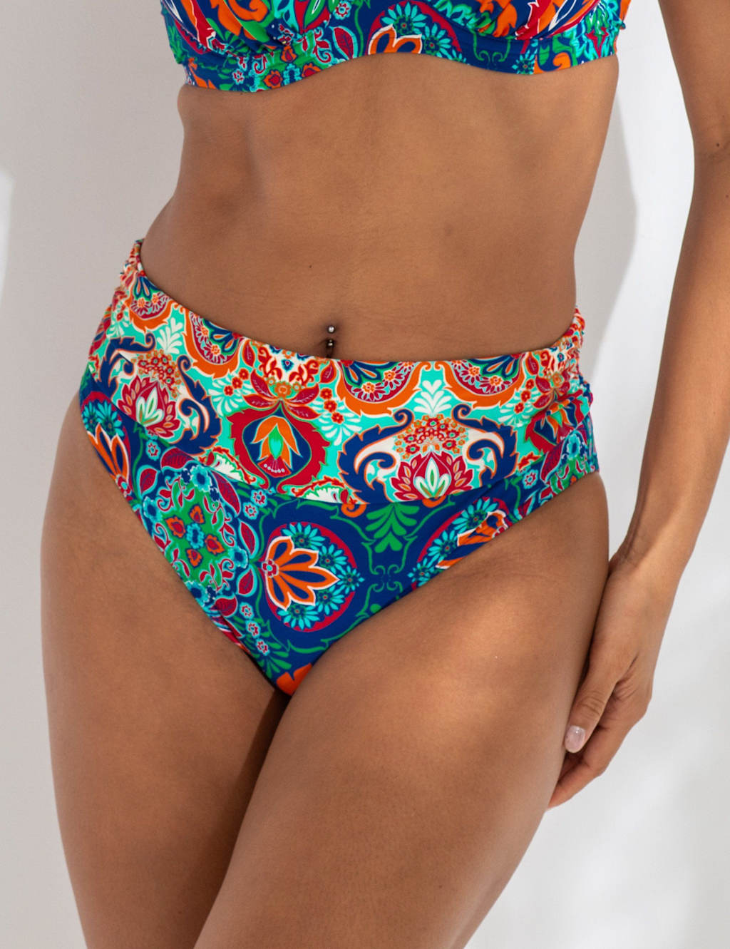 Pour Moi Women's Venice Beach Printed Roll Top Bikini Bottoms - 16 - Navy Mix - Available at M&S