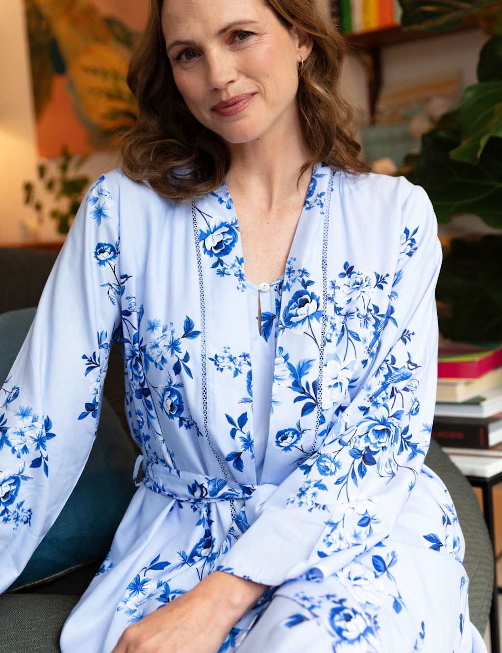 Cyberjammies Women's Cotton Modal Floral Print Dressing Gown - 22 - Blue Mix - Available at M&S - Mother's Day Gift