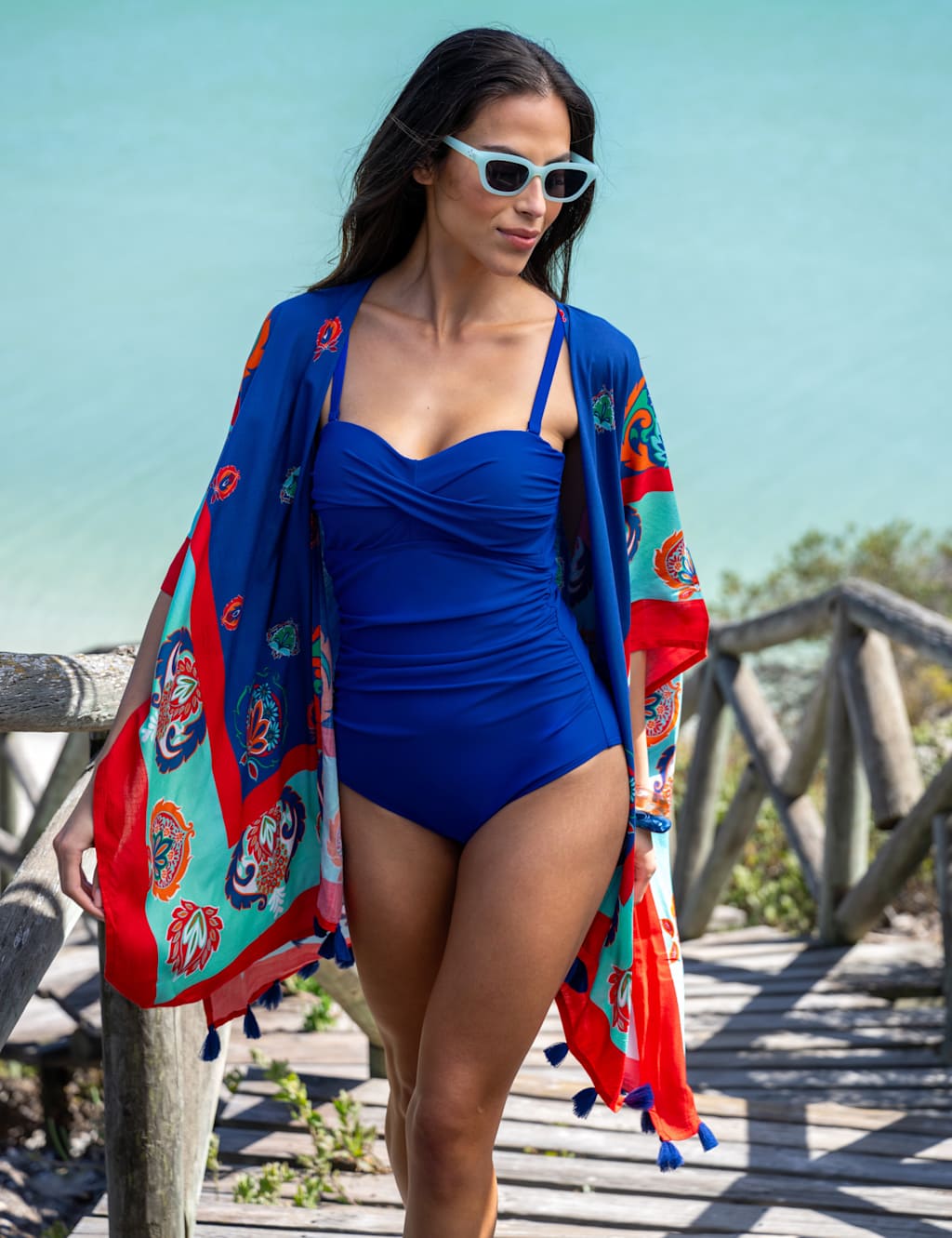 Pour Moi Women's Printed Tassel Kimono Dress - Small-Medium - Navy Mix - Available at M&S