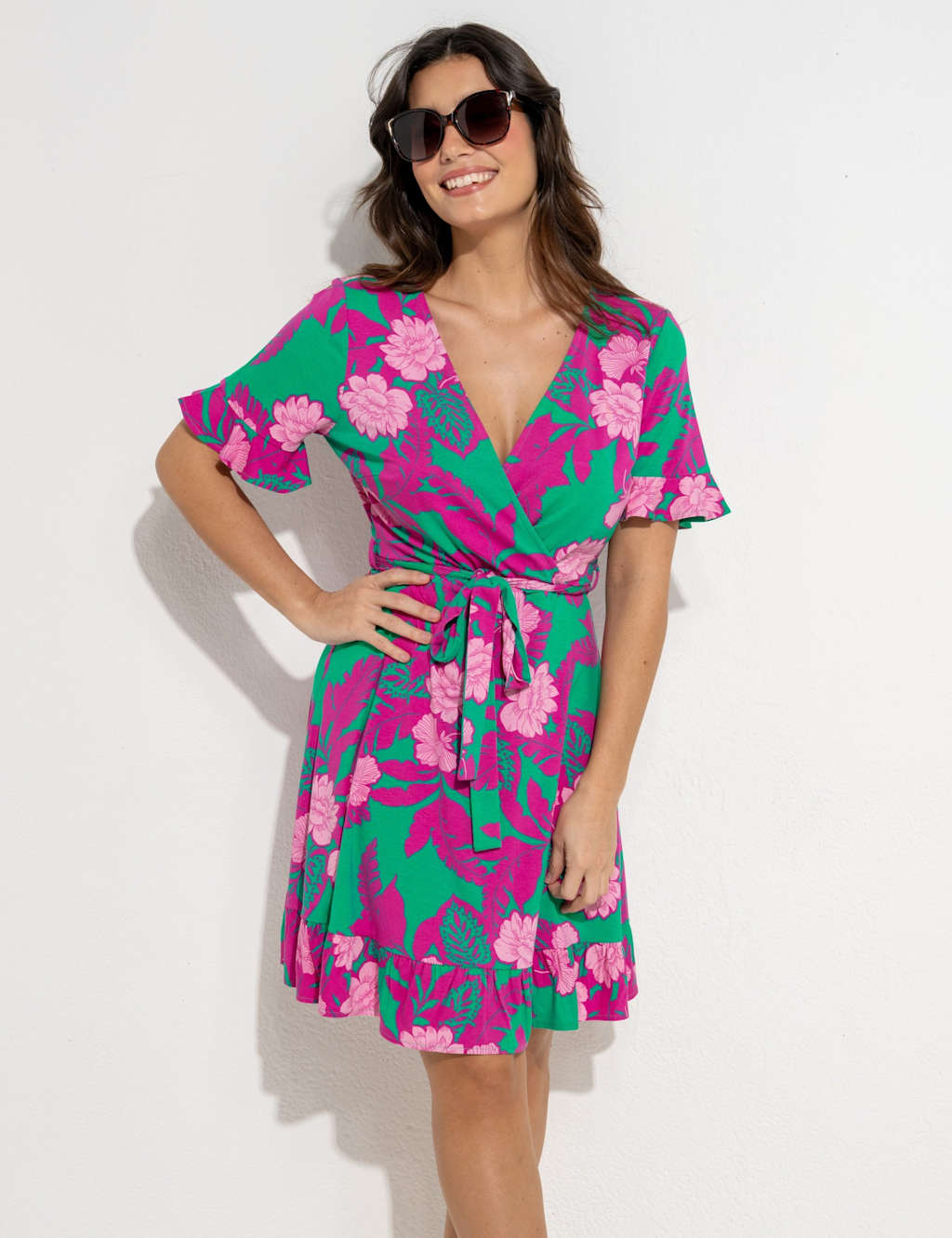 Pour Moi Women's Birdie Stretch Viscose Jersey Wrap Front Dress - 18 - Green Mix - Available at M&S