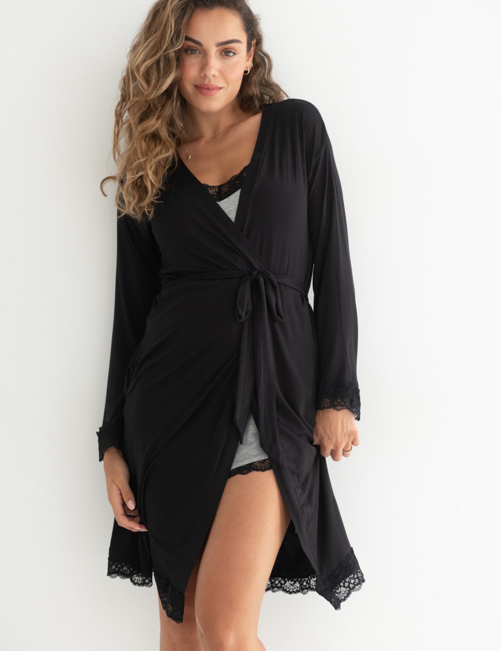 Sofa Loves Lace Jersey Wrap Dressing Gown