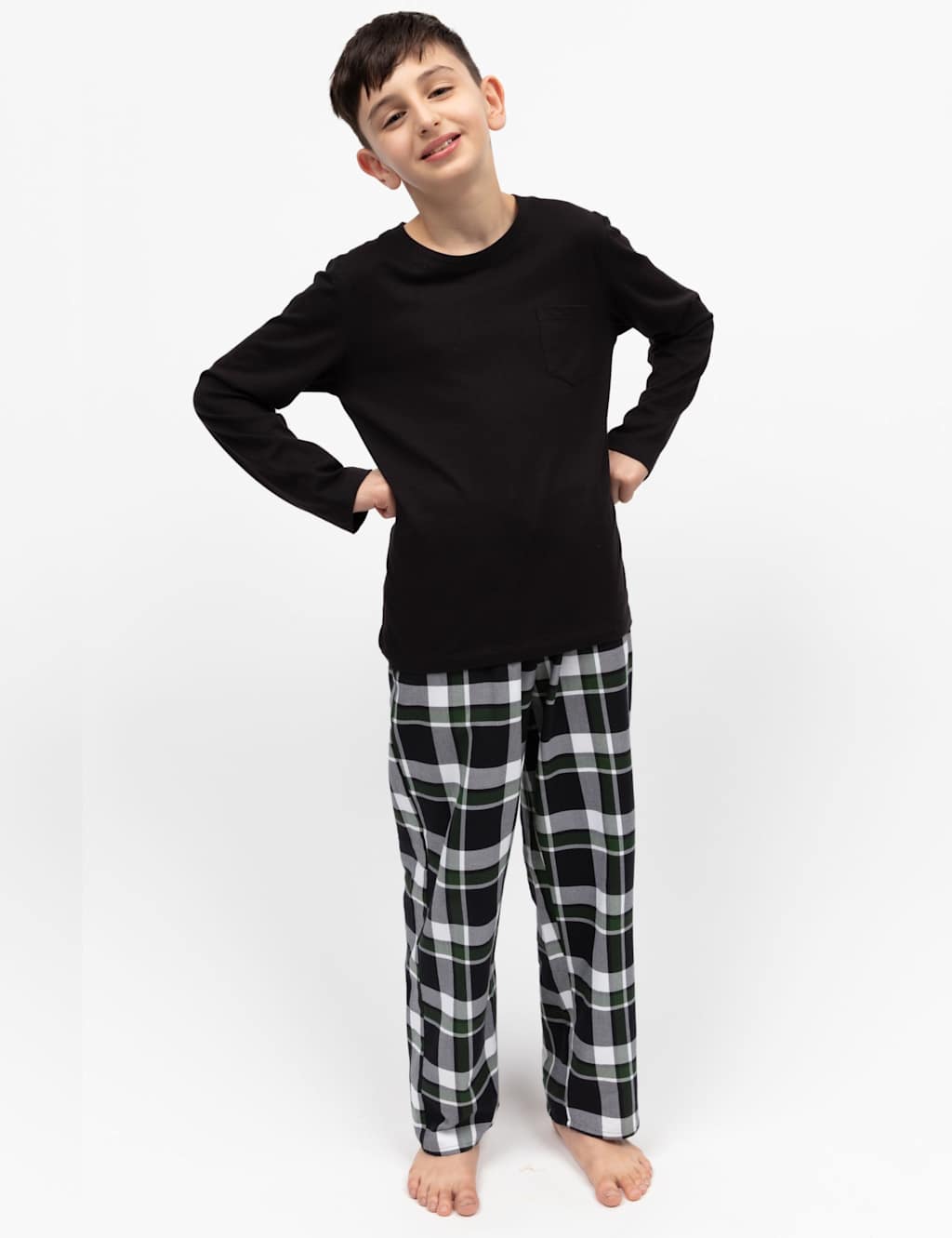 Cyberjammies Boys Cotton Modal Checked Pyjamas (2-13 Yrs) - 10-11 - Black Mix, Black Mix