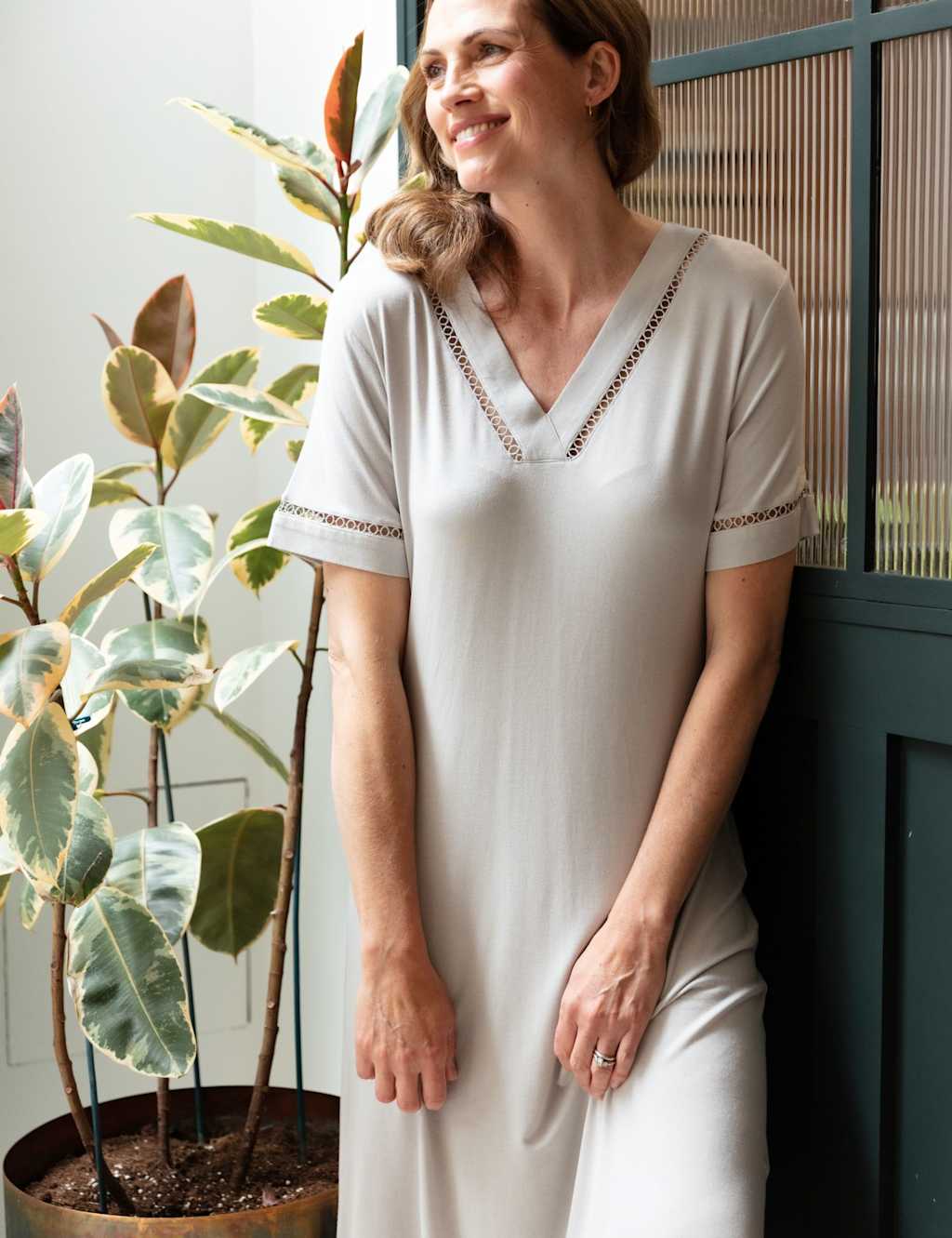 Cyberjammies Modal Rich Lace Detail Nightdress Grey