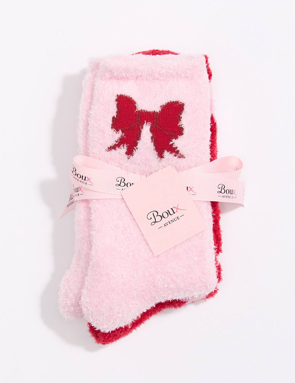 Boux Avenue 2 Pack Bow Fluffy Socks Red Mix