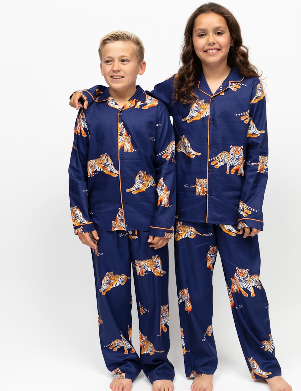 Cyberjammies Pure Cotton Tiger Print Revere Collar Pyjamas (2-13 Yrs) Navy