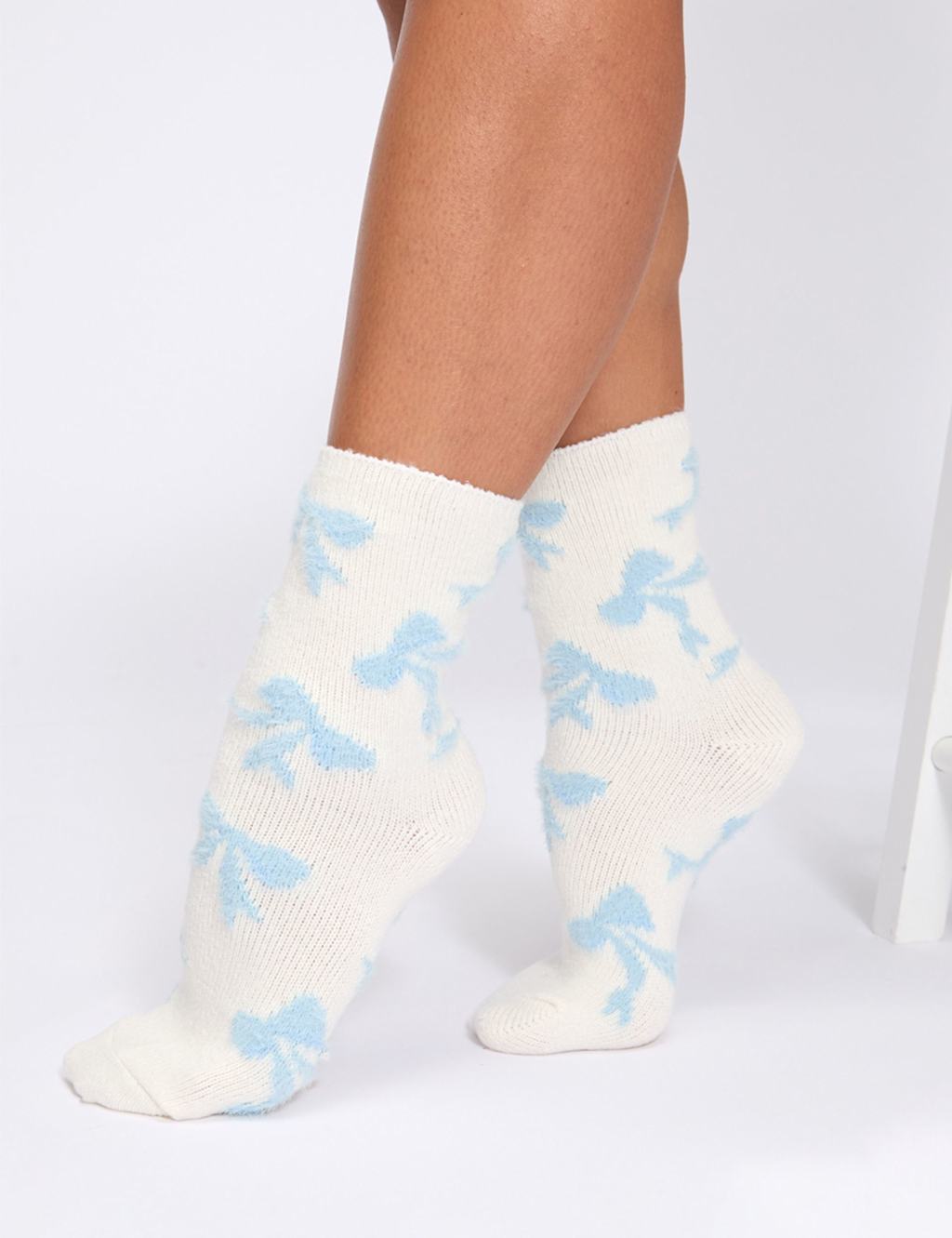 Boux Avenue Bow Fluffy Socks Ivory Mix