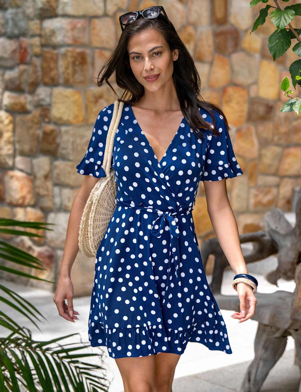 Pour Moi Women's Birdie Jersey Wrap Front Dress - 12 - Navy Mix - Available at M&S