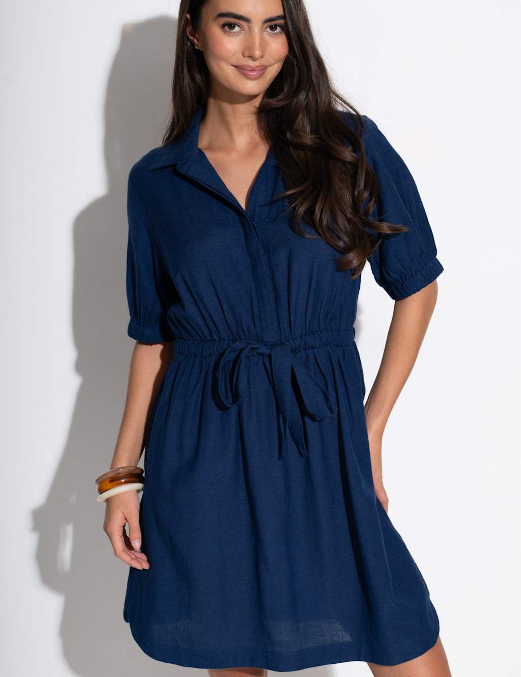 Pour Moi Women's Drawstring Mini Shirt Dress - 14 - Navy - Available at M&S