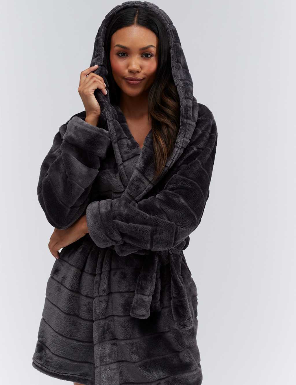 Boux Avenue Striped Dressing Gown Charcoal