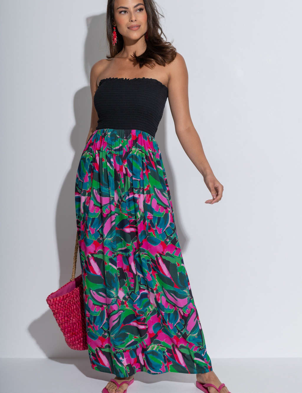 Pour Moi Women's Emma Strapless Shirred Maxi Beach Dress - 8 - Black Mix - Available at M&S