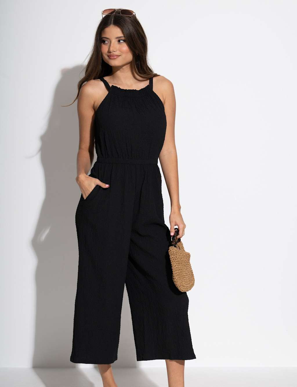 Pour Moi Women's High Neck Cropped Jumpsuit - 12 - Black - Available at M&S