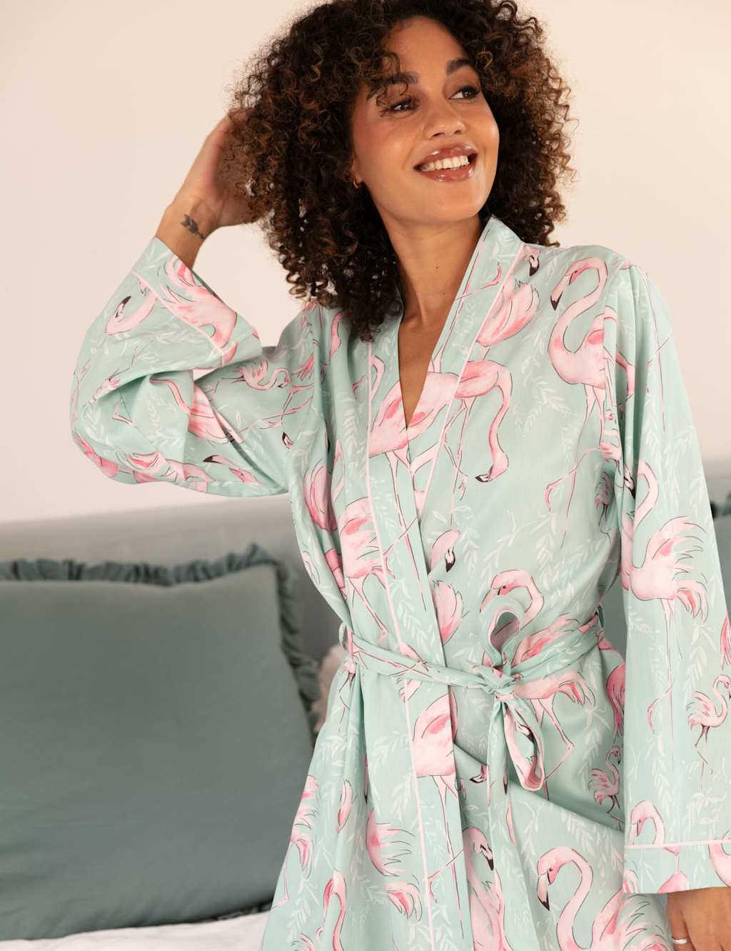 Cyberjammies Women's Cotton Modal Flamingo Short Dressing Gown - 26 - Mint - Available at M&S
