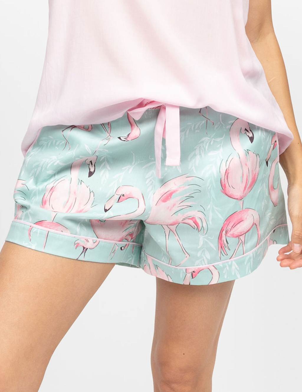 Cyberjammies Women's Cotton Modal Flamingo Tie Pyjama Shorts - 20 - Mint - Available at M&S