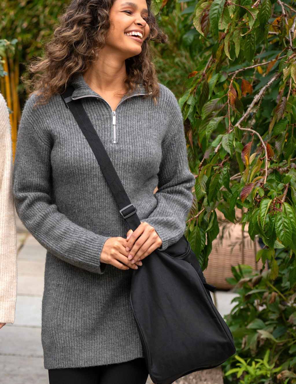 Pour Moi Women's Cosy Ribbed Half-Zip Mini Knitted Dress - 16 - Charcoal - Available at M&S