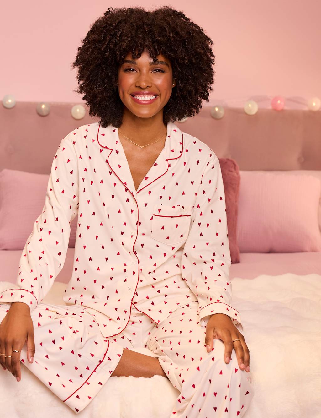 Boux Avenue Fleece Heart Family Pyjamas in a Bag Cream