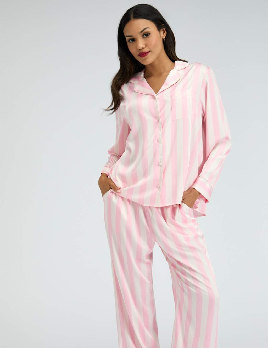 Boux Avenue Satin Striped Pyjama Set Light Pink