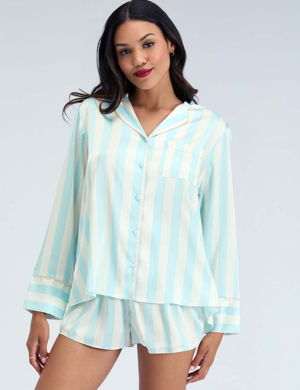 Boux Avenue Satin Striped Shortie Set Blue Mix