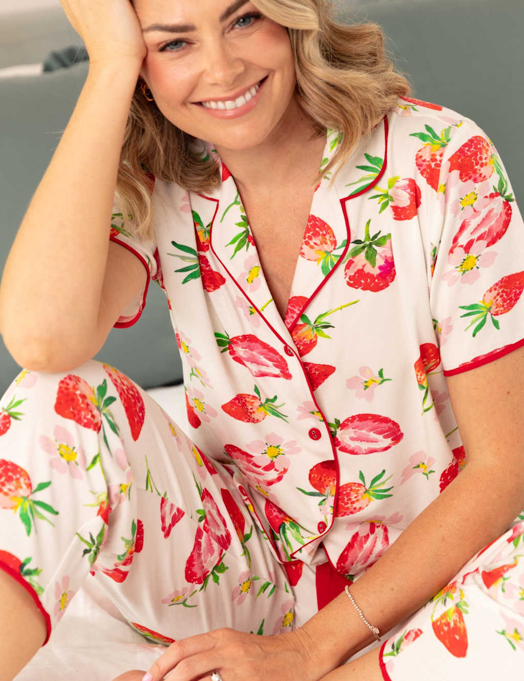Cyberjammies Women's Cotton Modal Strawberry Print Pyjama Bottoms - 24 - Red - Available at M&S