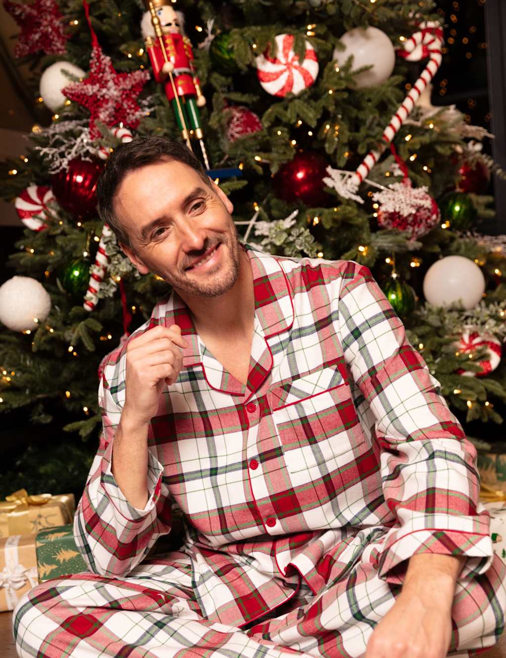 Cyberjammies Brushed Cotton Checked Family Christmas Pyjama Top Red Mix