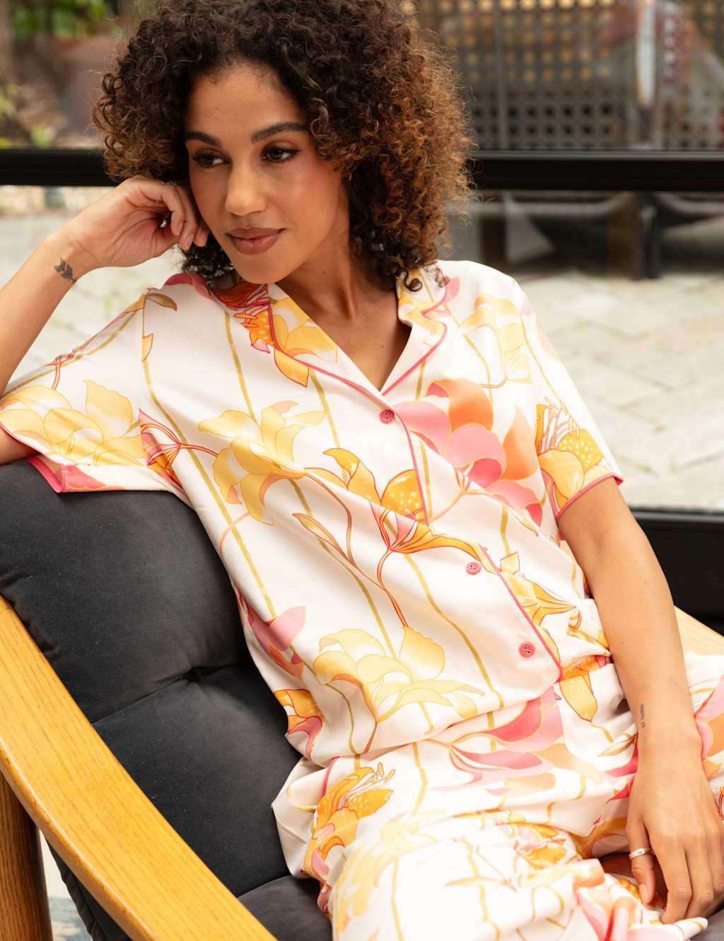 Cyberjammies Women's Cotton Modal Floral Striped Pyjama Top - 12 - Pink Mix - Available at M&S