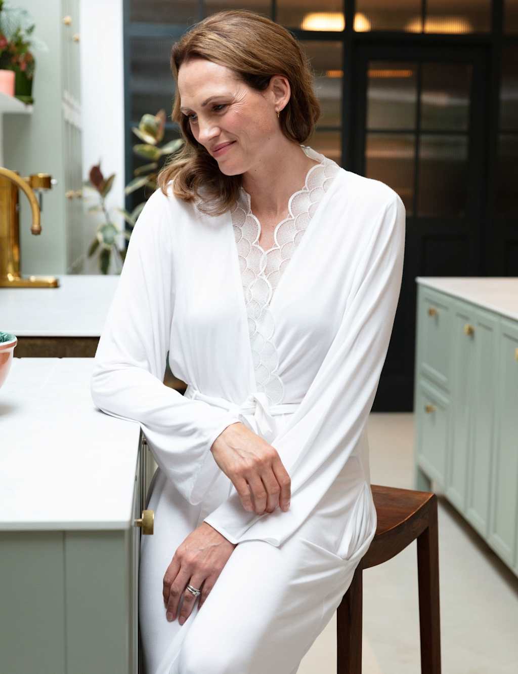Cyberjammies Women's Jersey Lace Trim Dressing Gown - 14 - White - Available at M&S