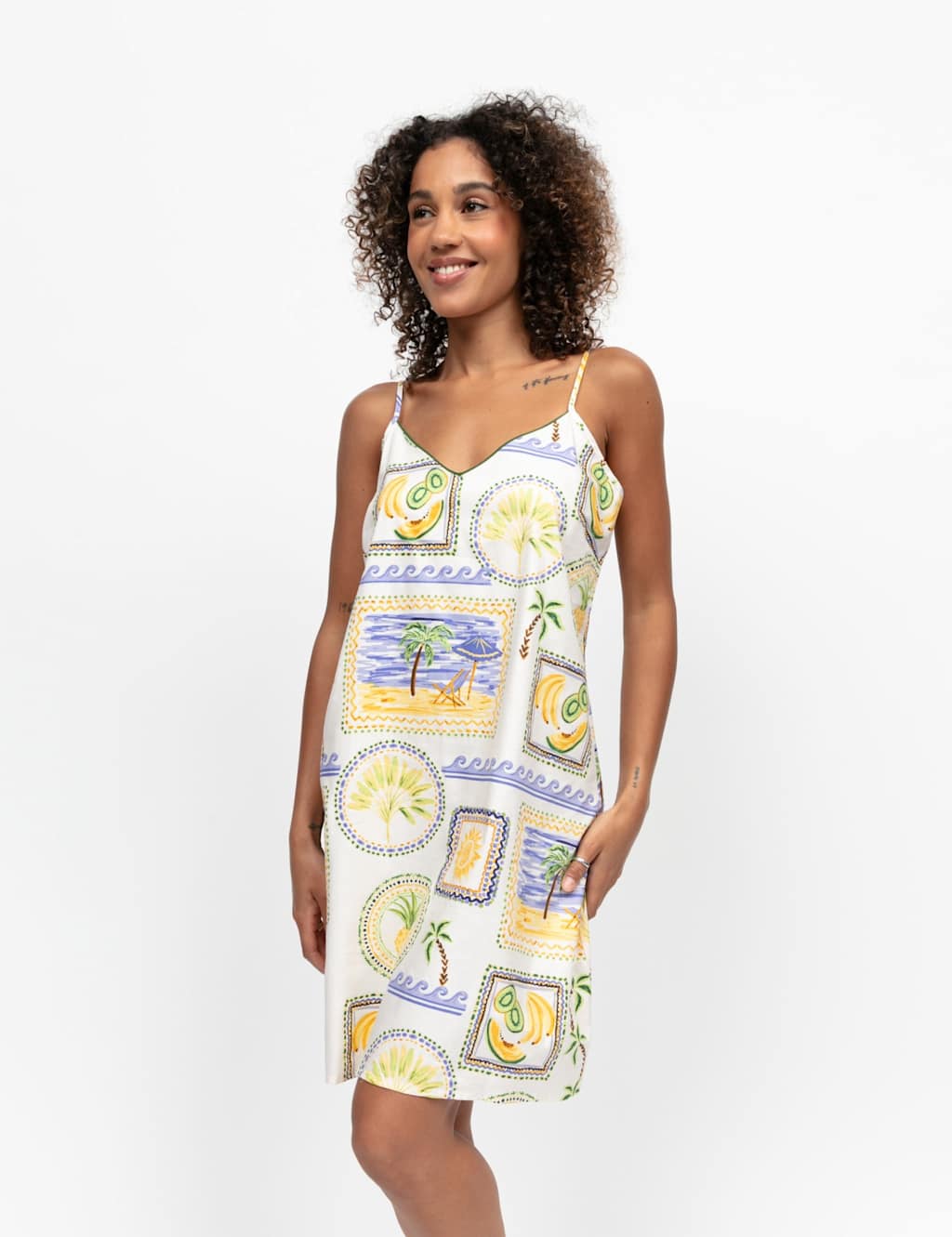 Cyberjammies Women's Cotton Modal Postcard Print Nightdress - 22 - White Mix - Available at M&S