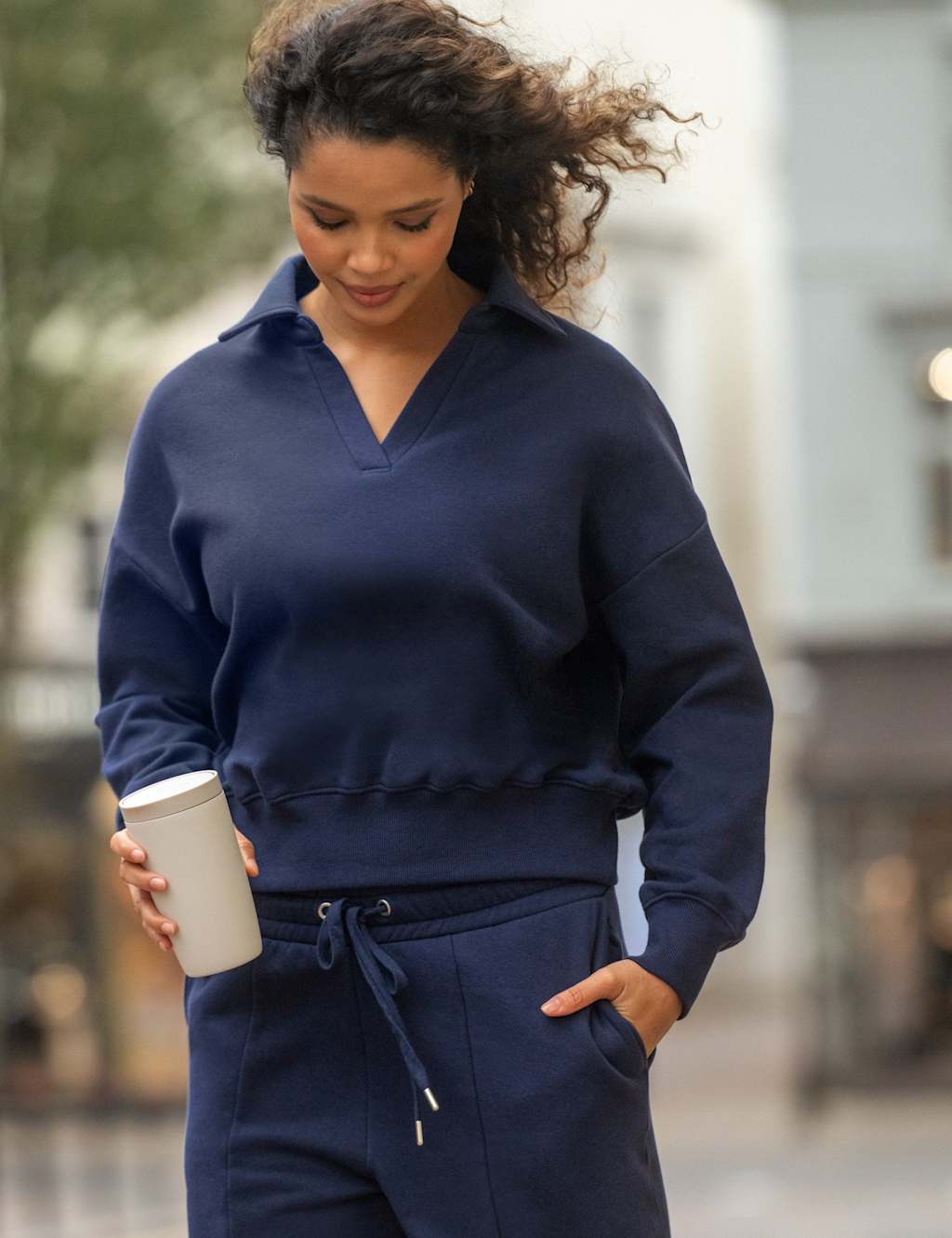 Pour Moi Women's Cotton Rich Collared Relaxed Fit Sweatshirt - 12 - Navy - Available at M&S