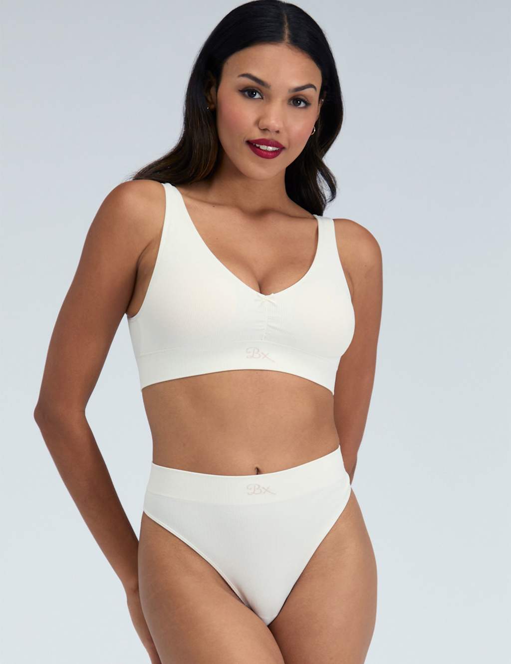 Boux Avenue Women's Rib Seamless Ruche Non Wired Bralette - Large - Cream - Available at M&S