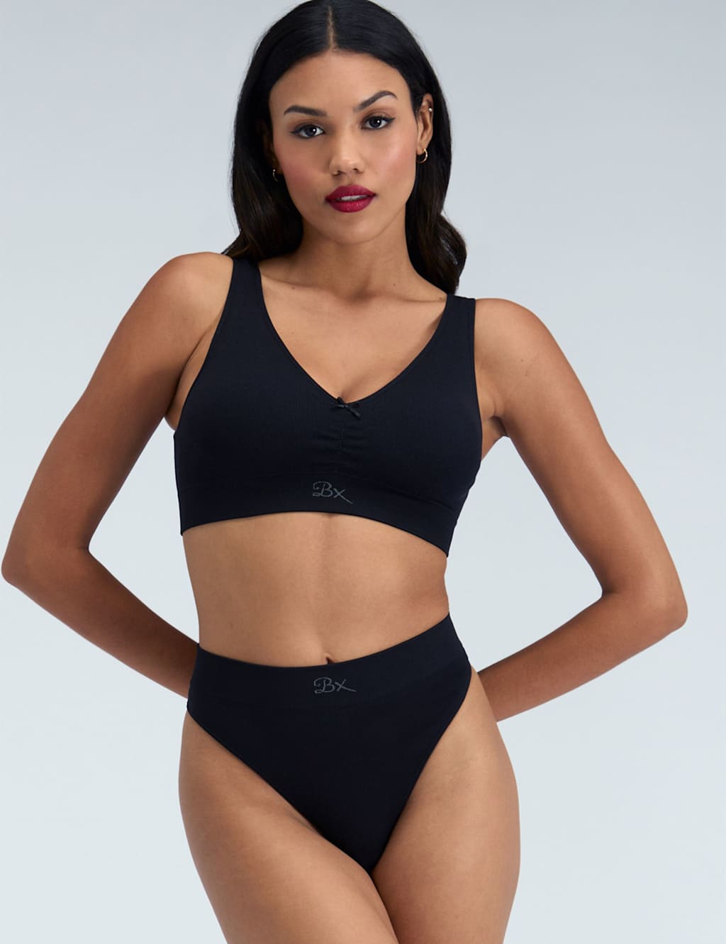 Boux Avenue Women's Rib Seamless Ruche Non Wired Bralette - Small - Black - Available at M&S