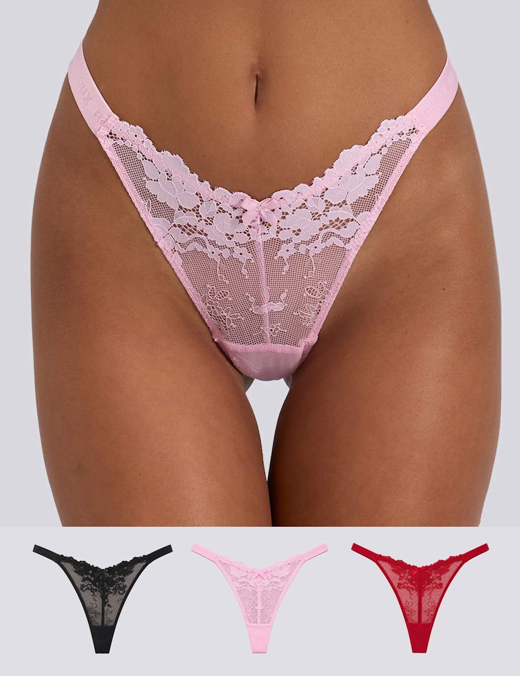 Boux Avenue Women's 3 Pack Fran Lace Thongs - 12 - Black Mix - Available at M&S