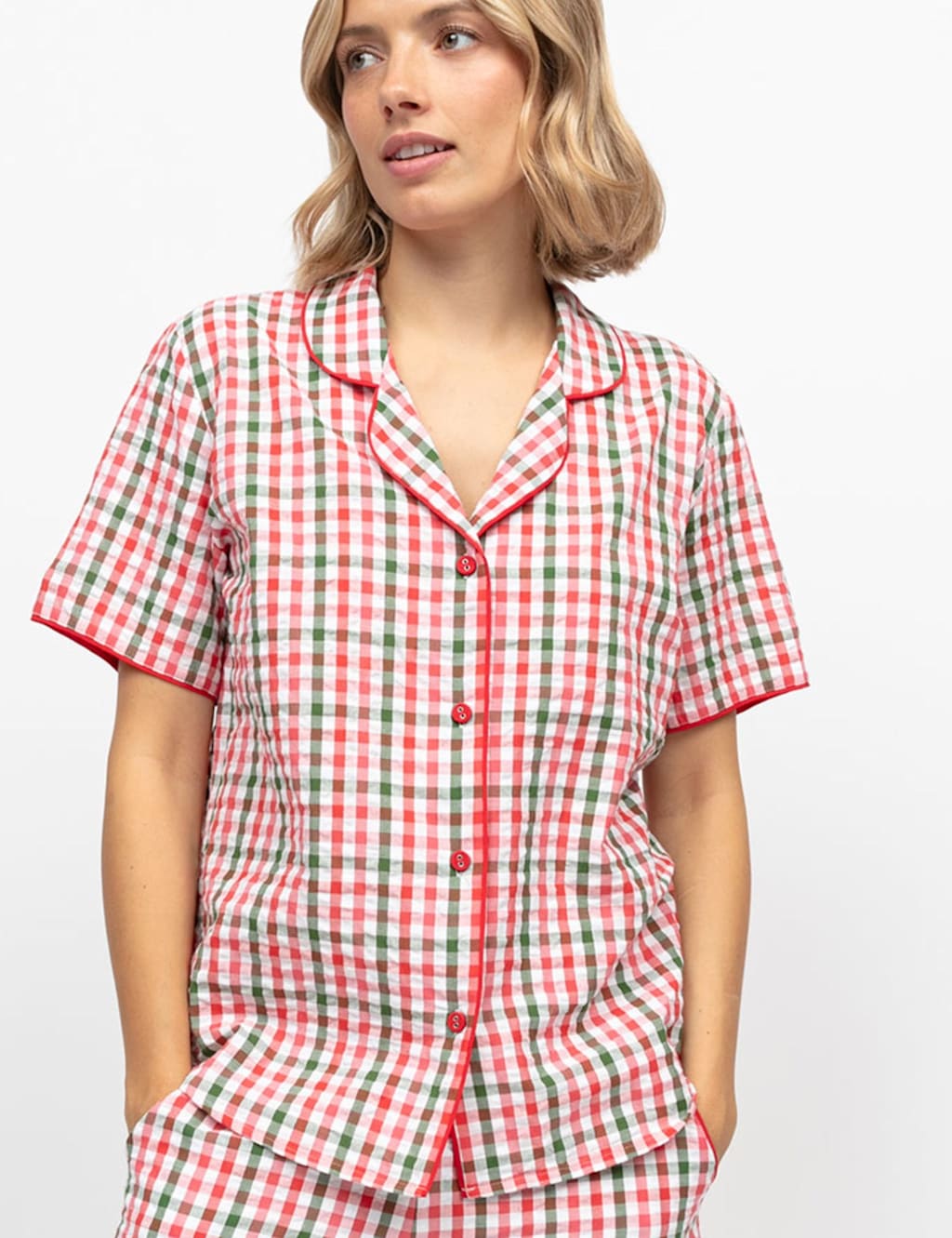 Cyberjammies Women's Pure Cotton Checked Pyjama Top - 10 - Red Mix - Available at M&S