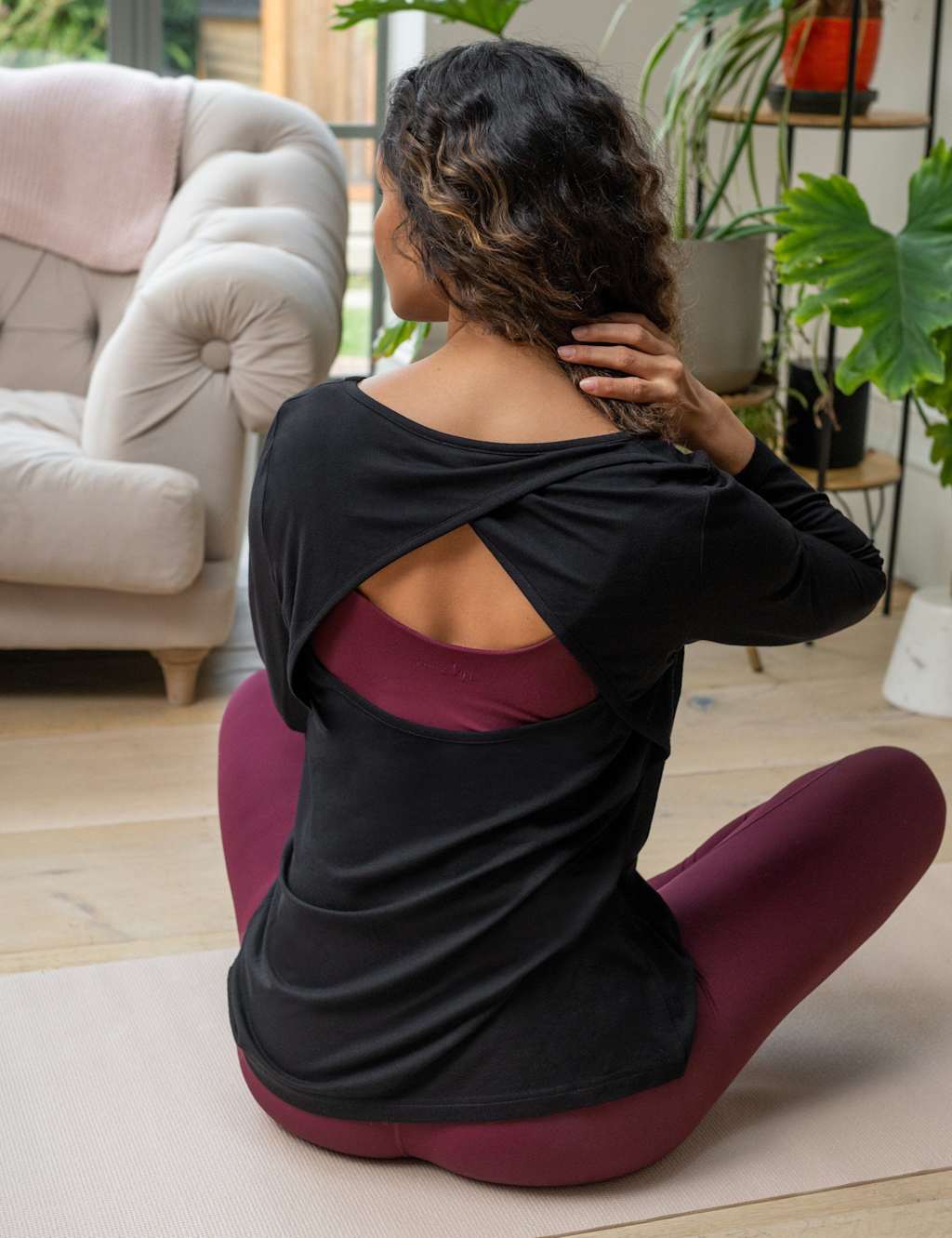 Pour Moi Women's Jersey Round Neck Wrap Back Yoga Top - 18 - Black - Available at M&S