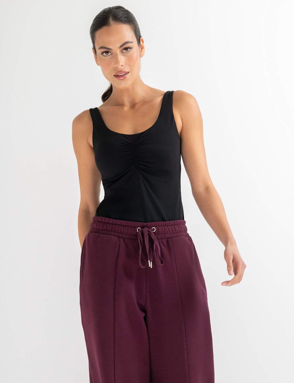 Pour Moi Women's Scoop Neck Ruched Hidden Support Non Wired Vest Top - 8 - Black - Available at M&S