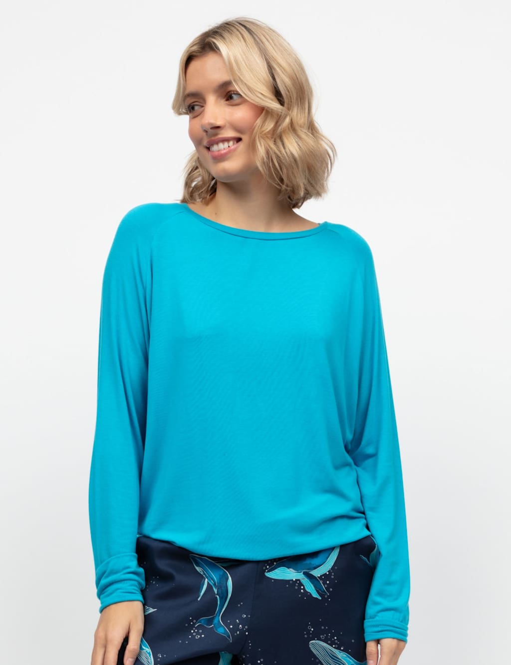 Cyberjammies Women's Modal Rich Jersey Pyjama Top - 14 - Aqua, Aqua,Olive