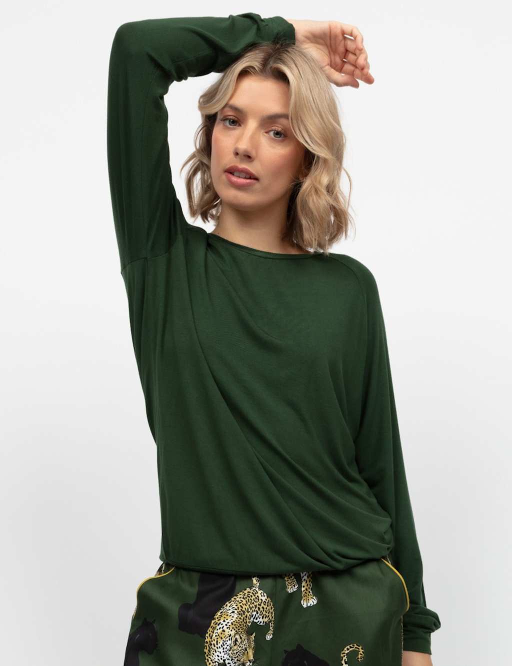 Cyberjammies Modal Rich Cuffed Hem Pyjama Top Olive