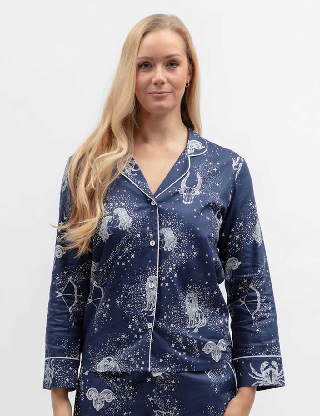 Cyberjammies Women's Cotton Modal Zodiac Print Pyjama Top - 8 - Navy Mix - Available at M&S