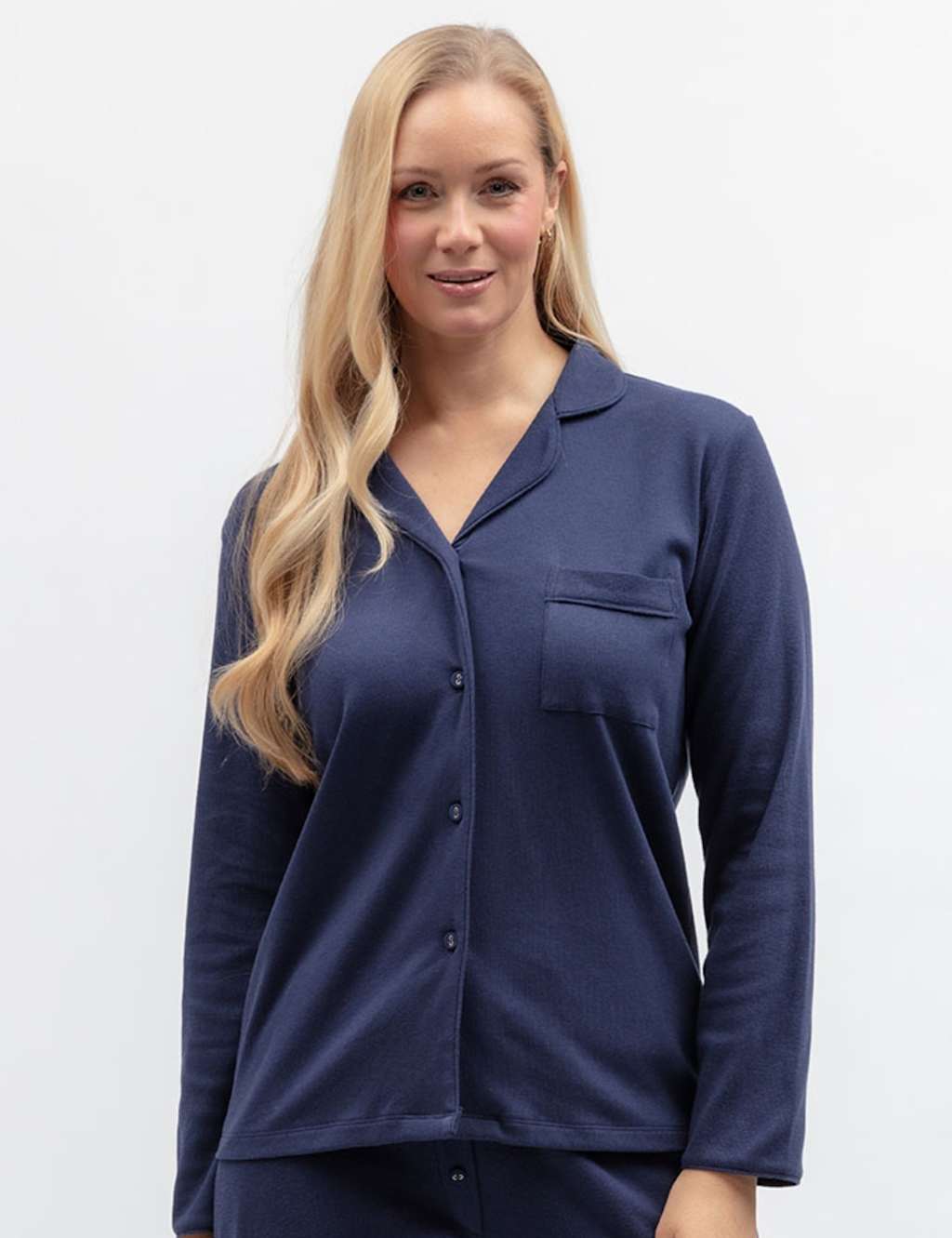 Cyberjammies Women's Jersey Ribbed Revere Pyjama Top - 12 - Navy - Available at M&S