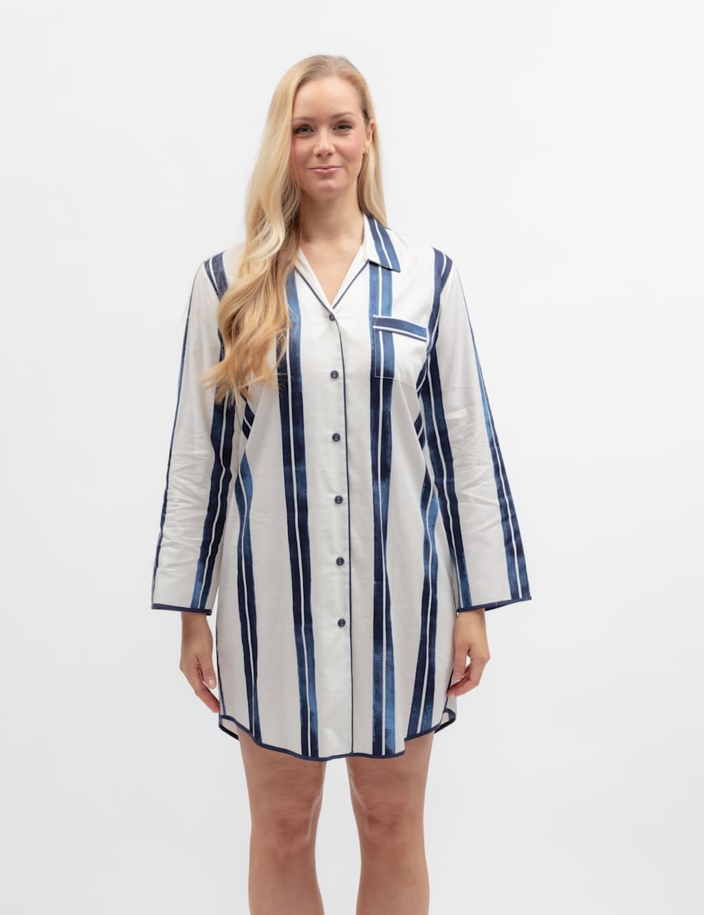 Cyberjammies Women's Cotton Modal Striped Nightshirt - 8 - Navy Mix - Available at M&S