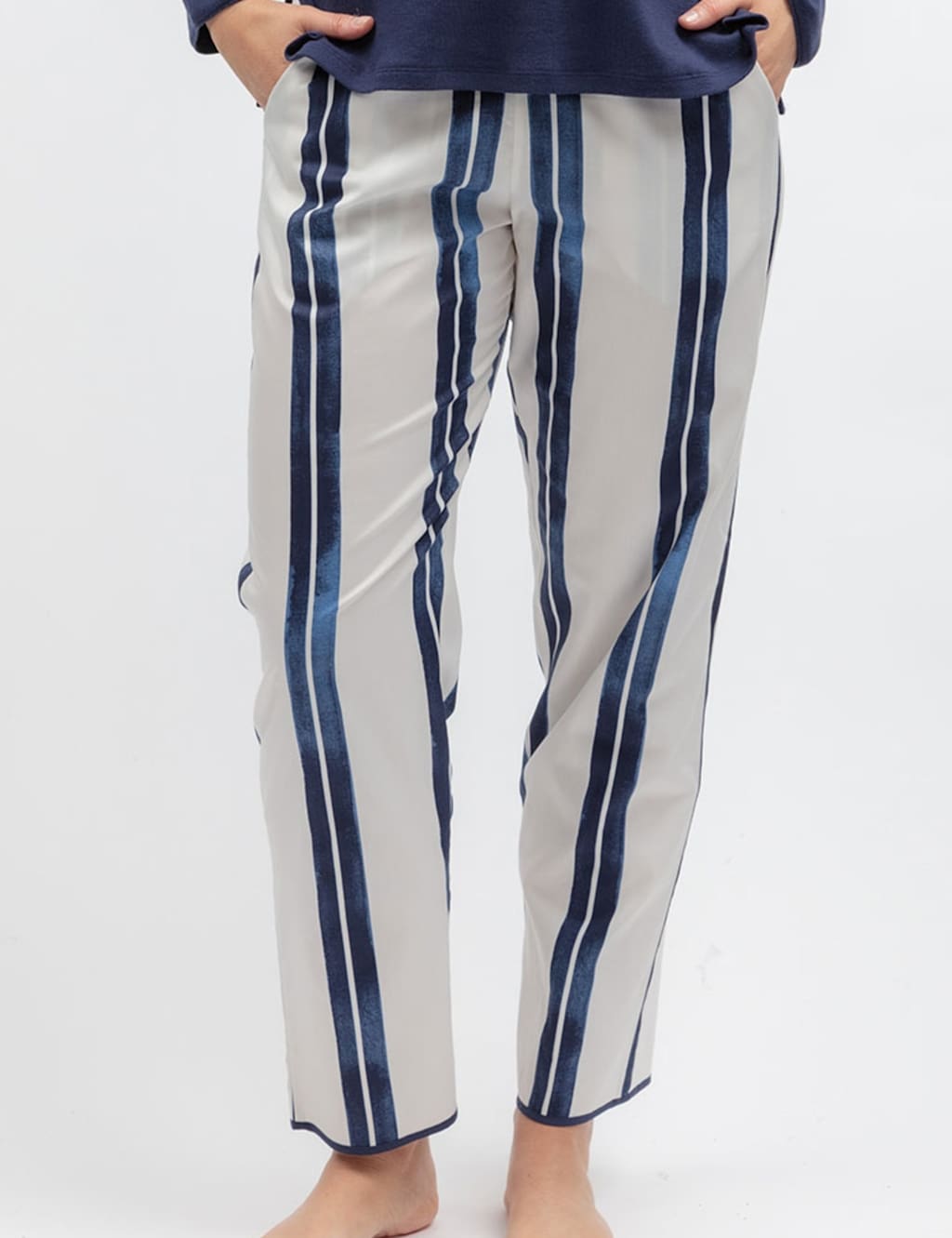 Cyberjammies Women's Cotton Modal Striped Pyjama Bottoms - 8 - Navy Mix - Available at M&S