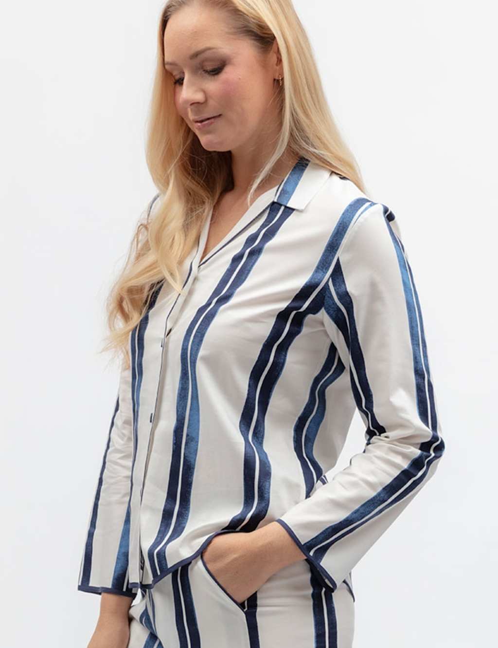 Cyberjammies Women's Cotton Modal Striped Revere Pyjama Top - 8 - Navy Mix - Available at M&S