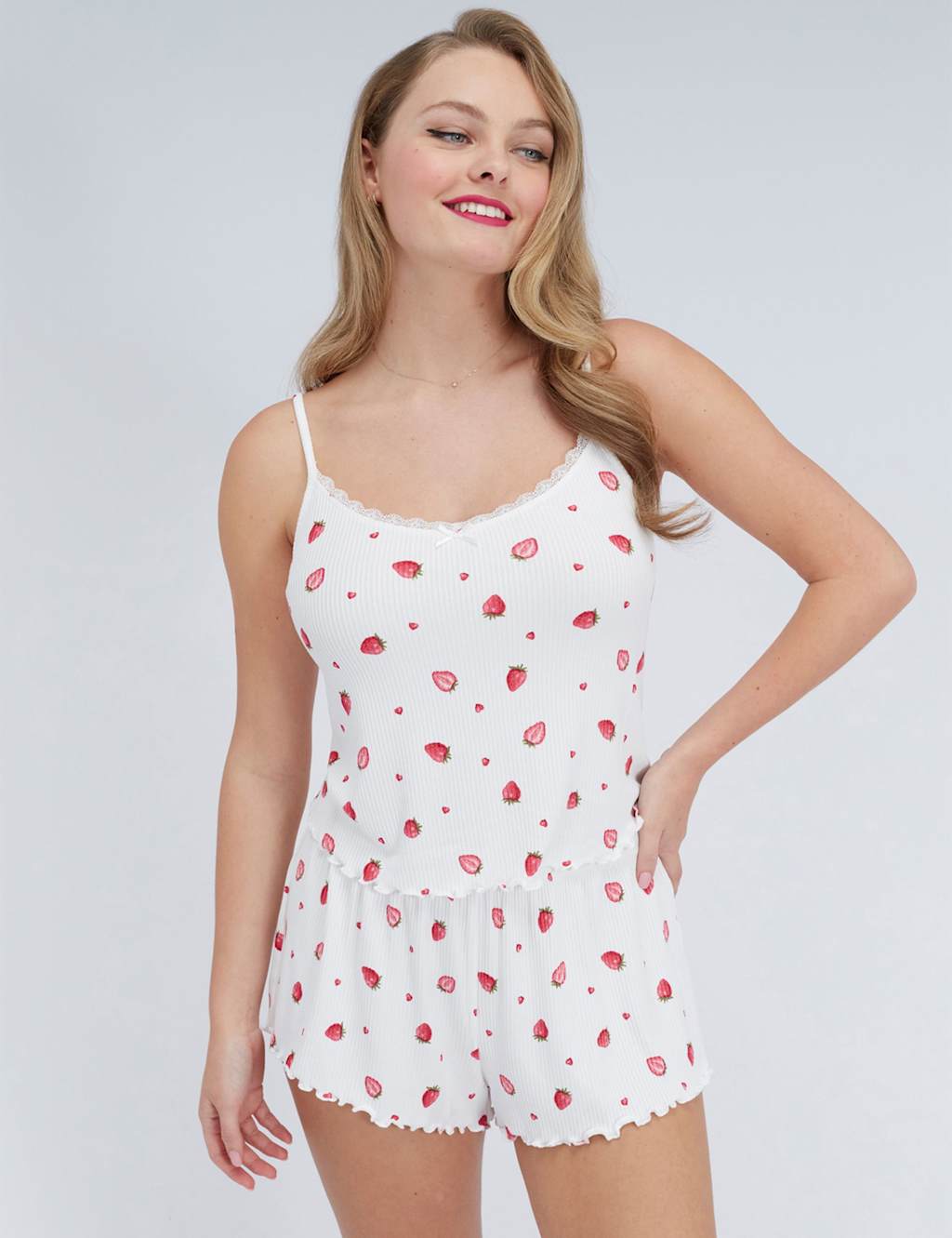 Boux Avenue Women's Ribbed Strawberry Print Shortie Set - 12 - Ivory Mix - Available at M&S