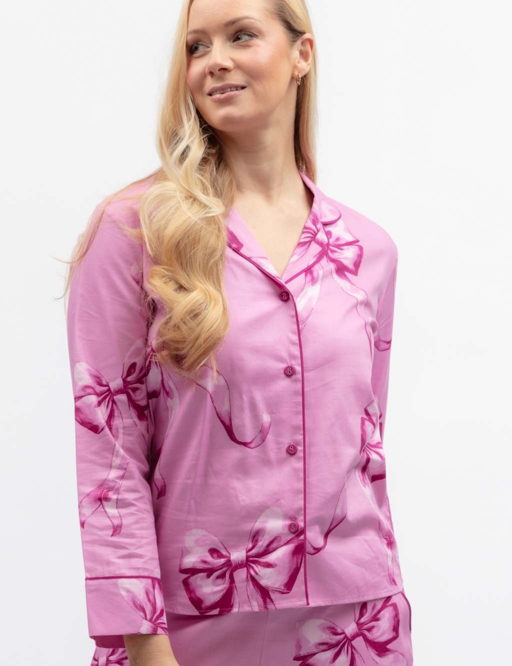 Cyberjammies Women's Cotton Modal Bow Print Revere Pyjama Top - 14 - Pink Mix - Available at M&S