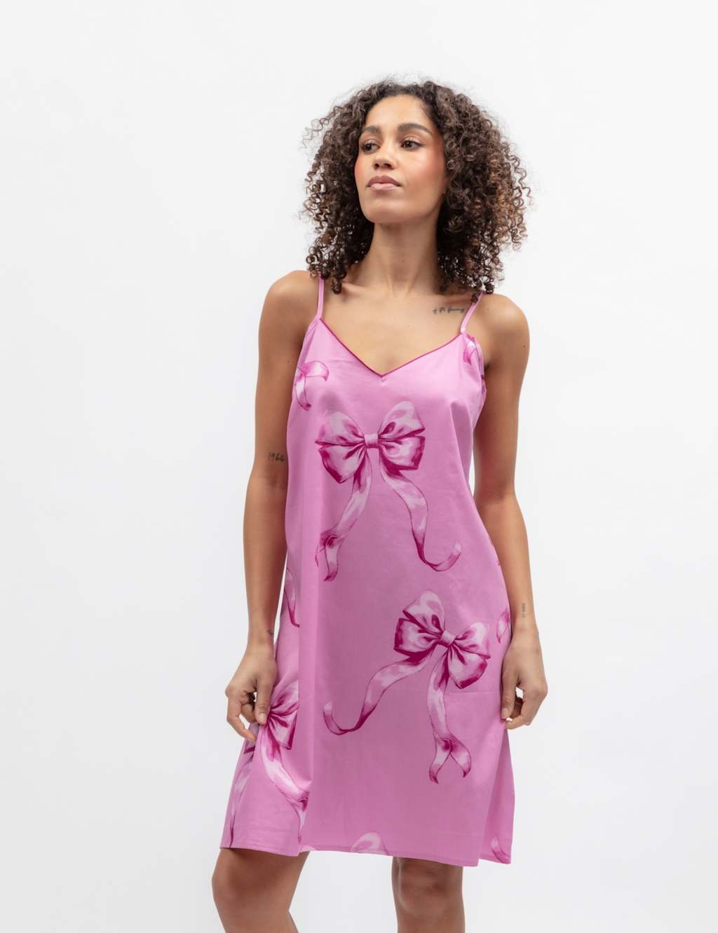 Cyberjammies Women's Cotton Modal Strappy Bow Print Nightdress - 14 - Pink Mix - Available at M&S